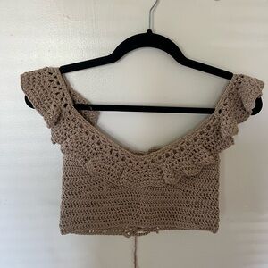NWOT Knit Crotchet Crop Top in tan - size small